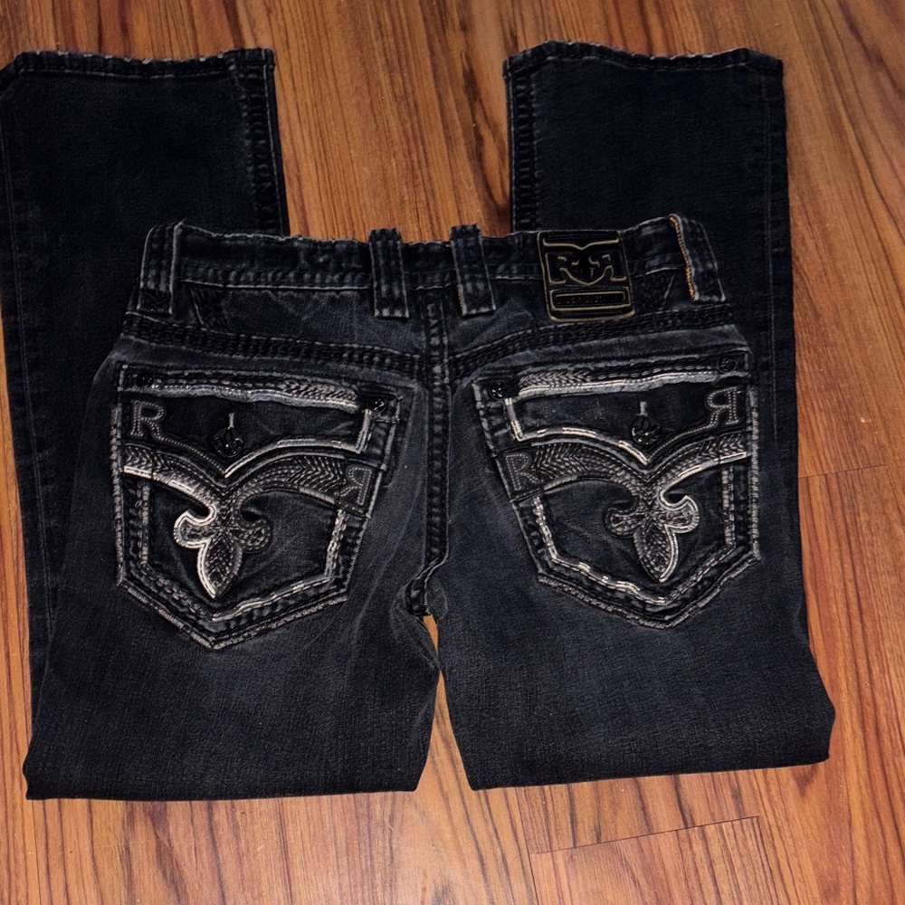 Rock Revival Men's Dark Wash Embroidered Back Pocket Jeans